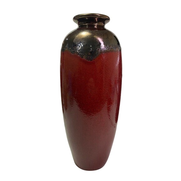 Pottery Vase Glossy Glaze Vase Table Top Home Decor Copper Maroon Red Art Deco - Picture 2 of 11